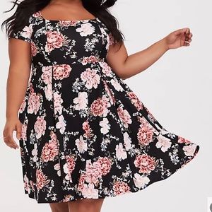 Torrid Black Floral Scuba Knit Skater Dress NWOT